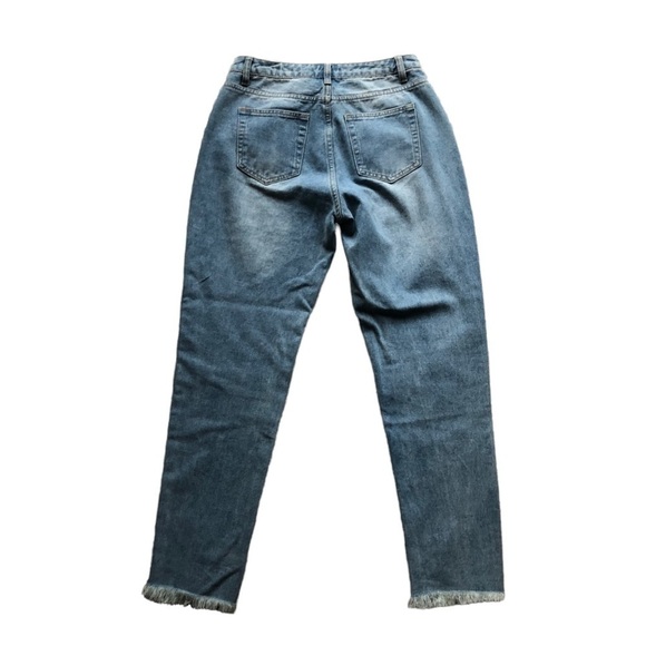 Princess Polly Distressed Skinny Blue Jeans White Zipper Size 4 - Picture 3 of 11